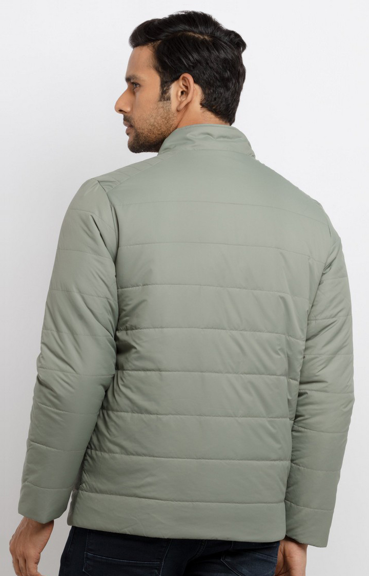 Men's Green Polyester Quilted Bomber Jackets