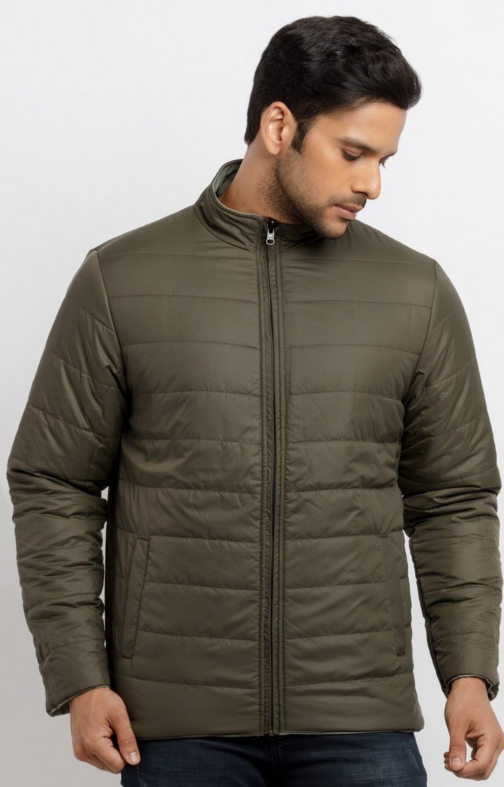 Men's Green Polyester Quilted Bomber Jackets