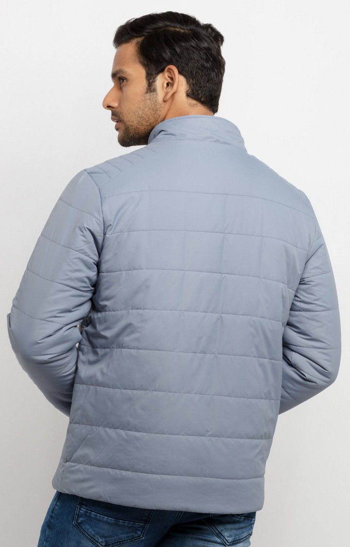 Men's Blue Polyester Quilted Bomber Jackets