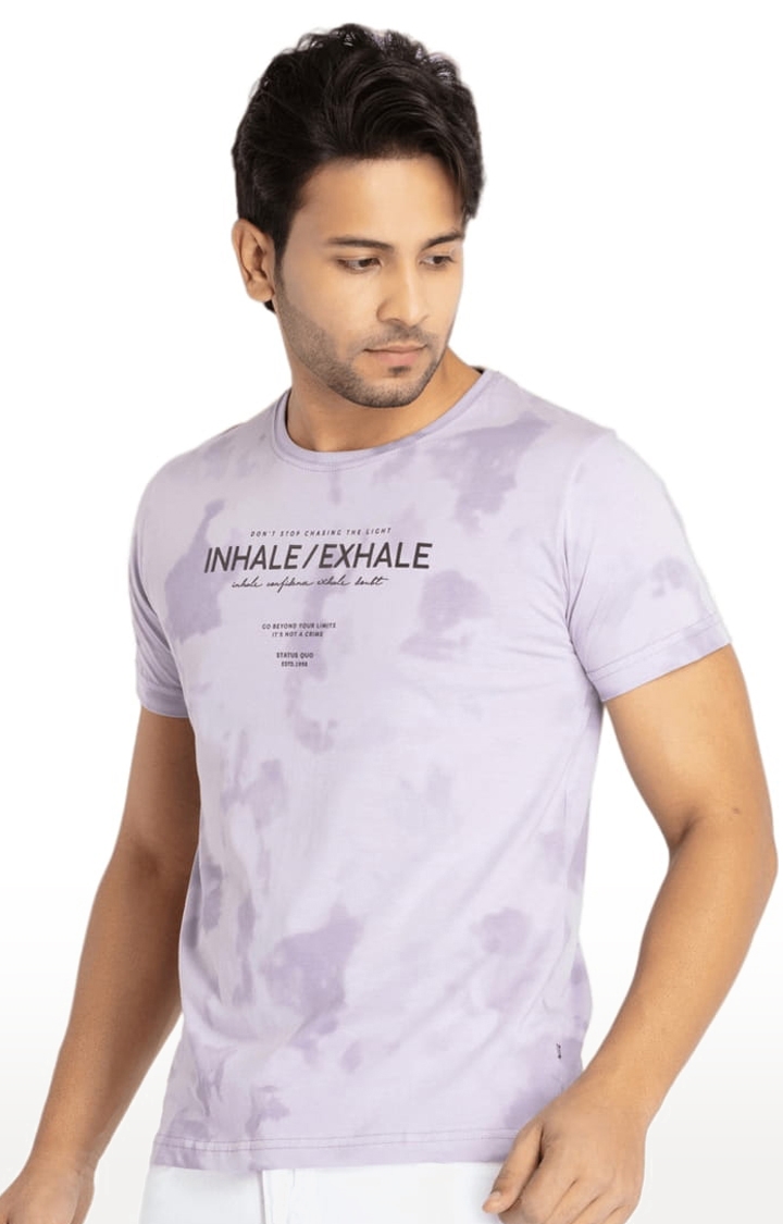 Status Quo | Men's Purple Cotton Typographic Printed Regular T-Shirt 1