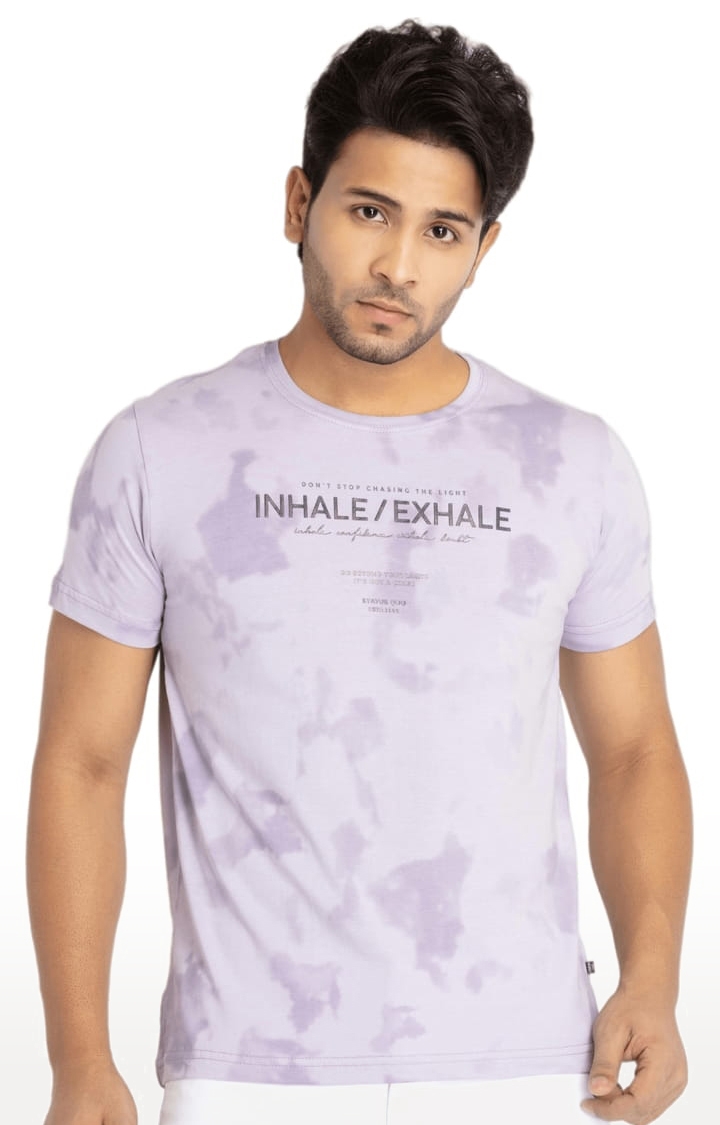 Status Quo | Men's Purple Cotton Typographic Printed Regular T-Shirt 0