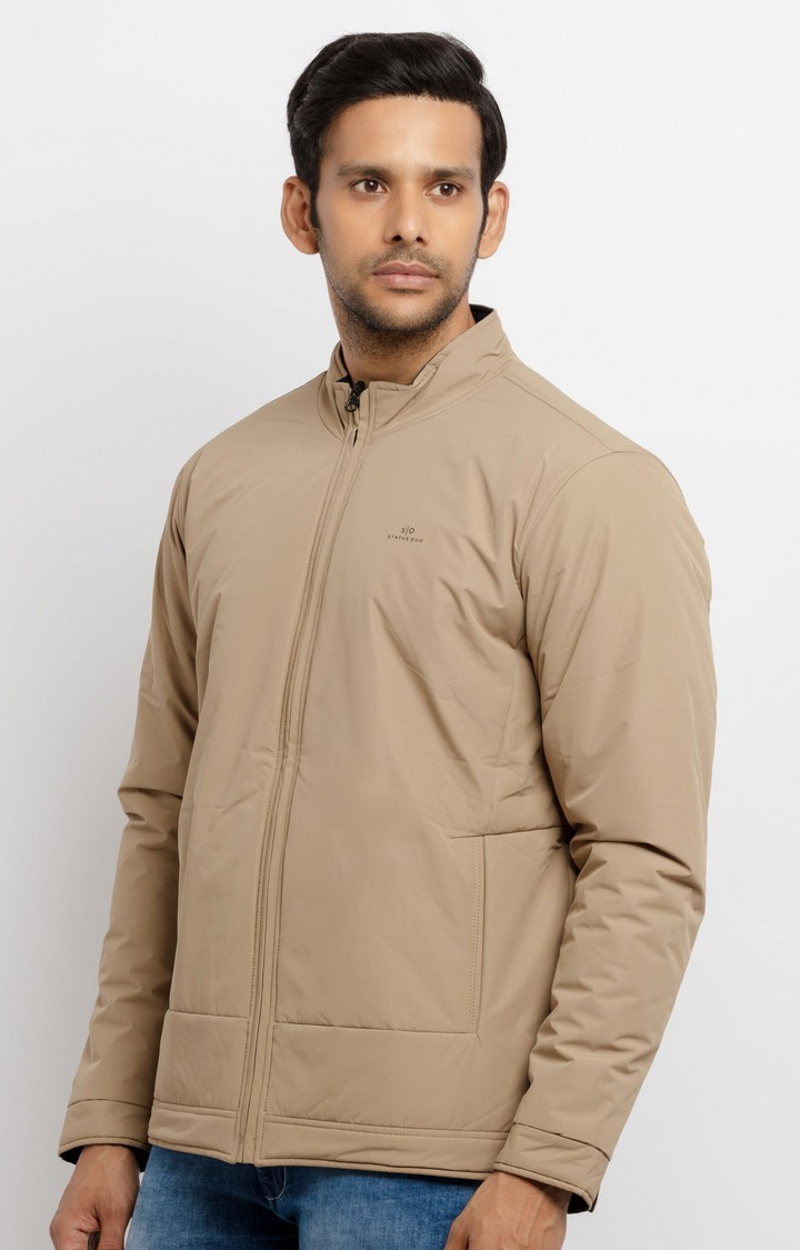 Status Quo | Men's Beige Polyester Quilted Bomber Jackets 5