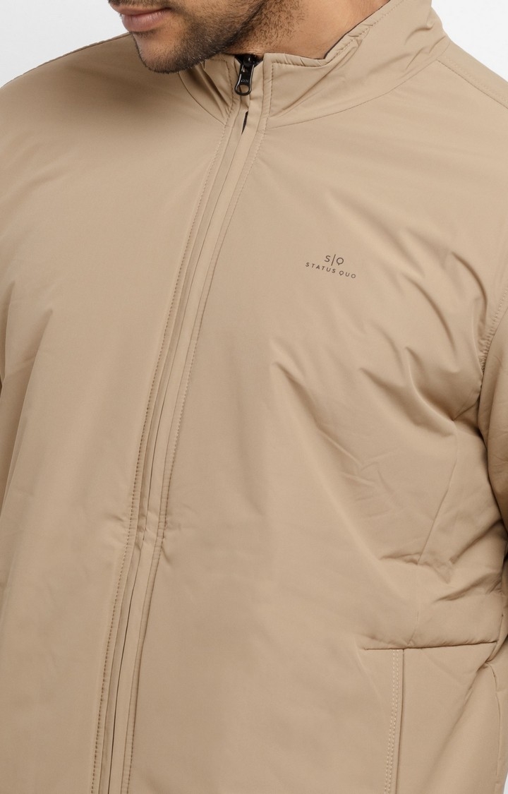 Status Quo | Men's Beige Polyester Quilted Bomber Jackets 9