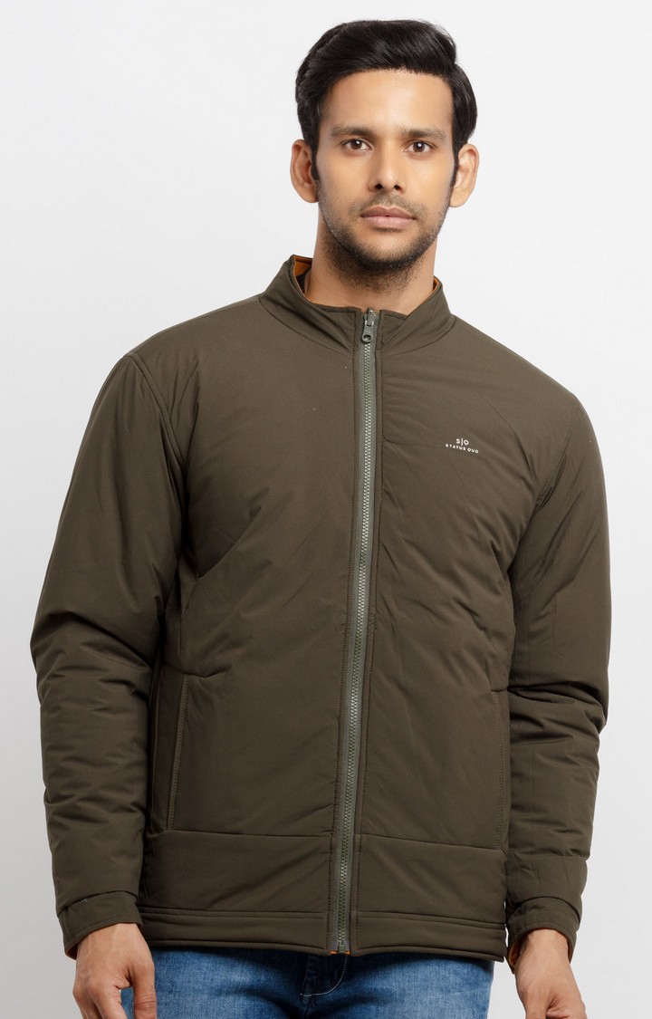 Status Quo | Men's Green Polyester Quilted Bomber Jackets 0