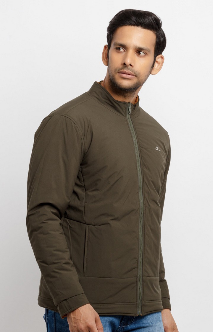 Status Quo | Men's Green Polyester Quilted Bomber Jackets 4