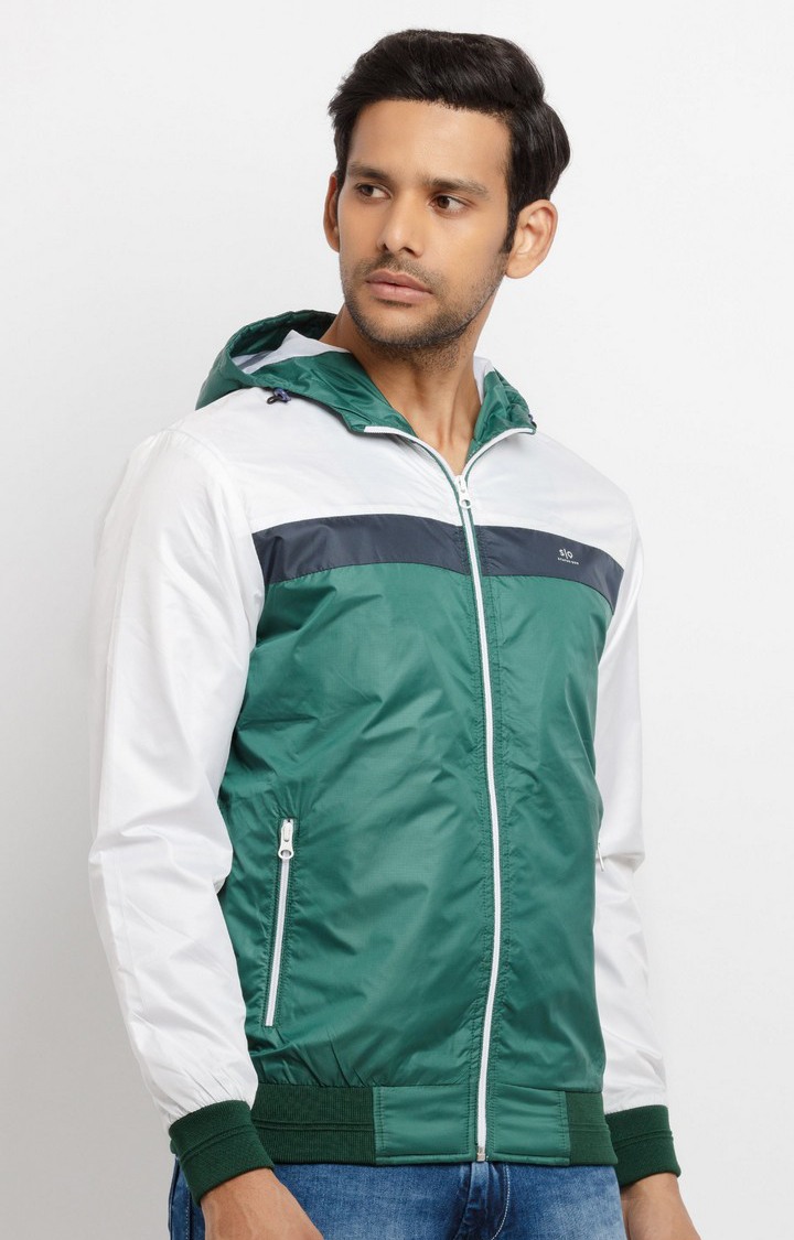 Men's Green Polyester Colourblock Windcheater