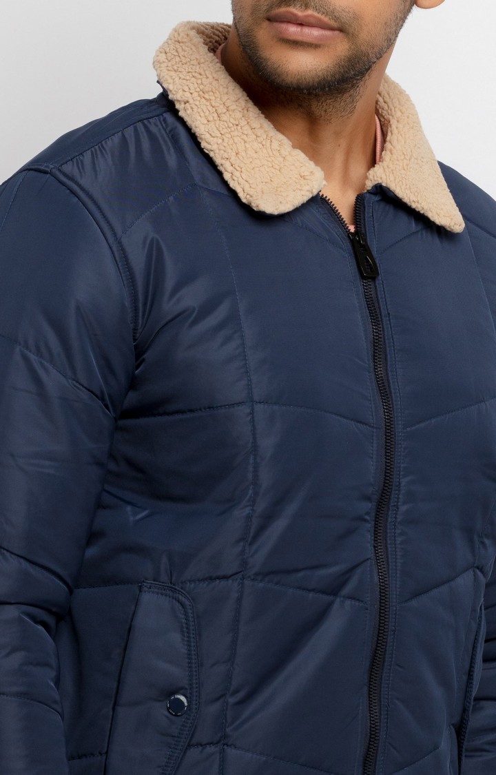 Status Quo | Men's Blue Polyester Quilted Bomber Jackets 5