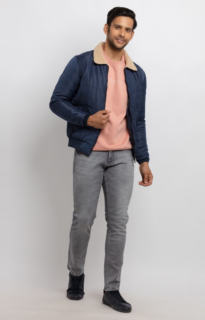 Status Quo | Men's Blue Polyester Quilted Bomber Jackets 2