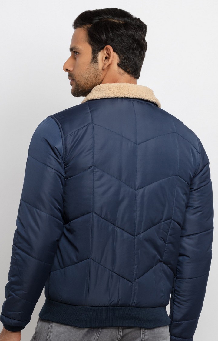 Status Quo | Men's Blue Polyester Quilted Bomber Jackets 4