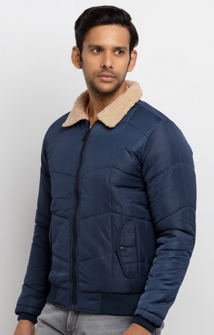 Status Quo | Men's Blue Polyester Quilted Bomber Jackets 3
