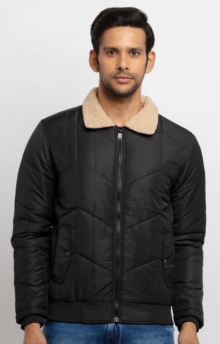Status Quo | Men's Black Polyester Quilted Bomber Jackets 0