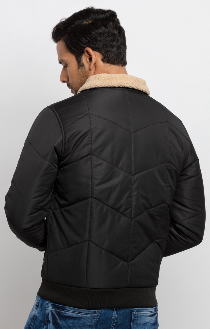 Status Quo | Men's Black Polyester Quilted Bomber Jackets 3