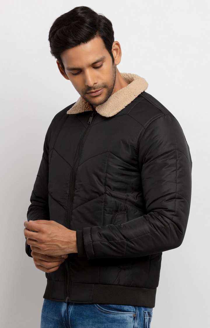 Status Quo | Men's Black Polyester Quilted Bomber Jackets 2
