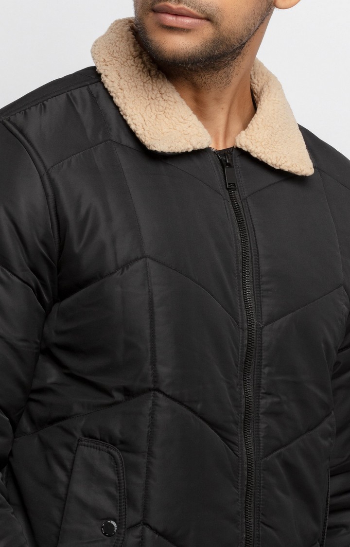 Status Quo | Men's Black Polyester Quilted Bomber Jackets 4