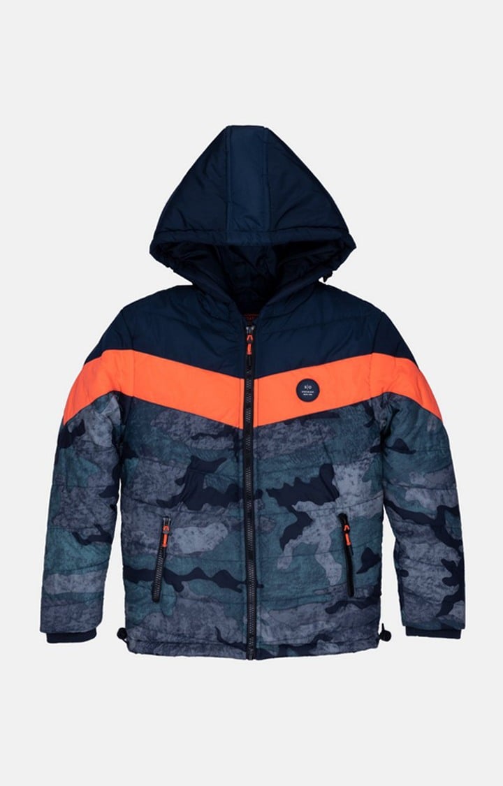 Boy's Blue Polyester Colourblock Bomber Jackets