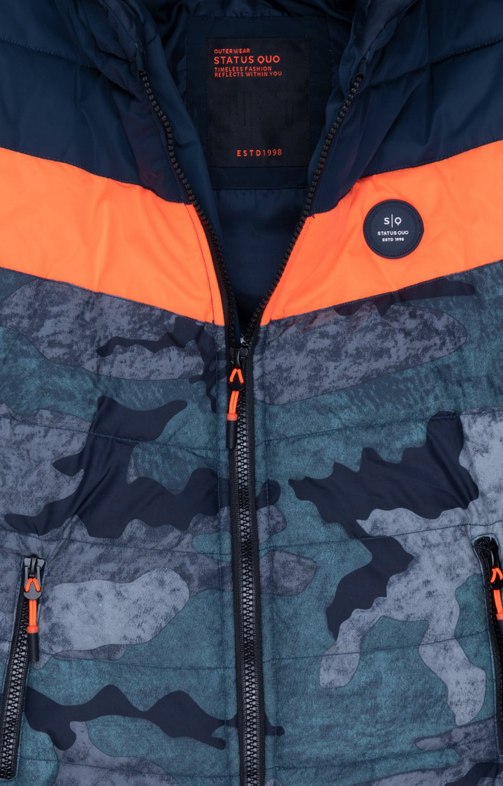 Boy's Blue Polyester Colourblock Bomber Jackets