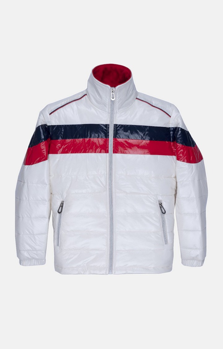 Boy's White Polyester Colourblock Bomber Jackets