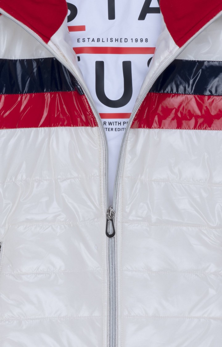 Boy's White Polyester Colourblock Bomber Jackets