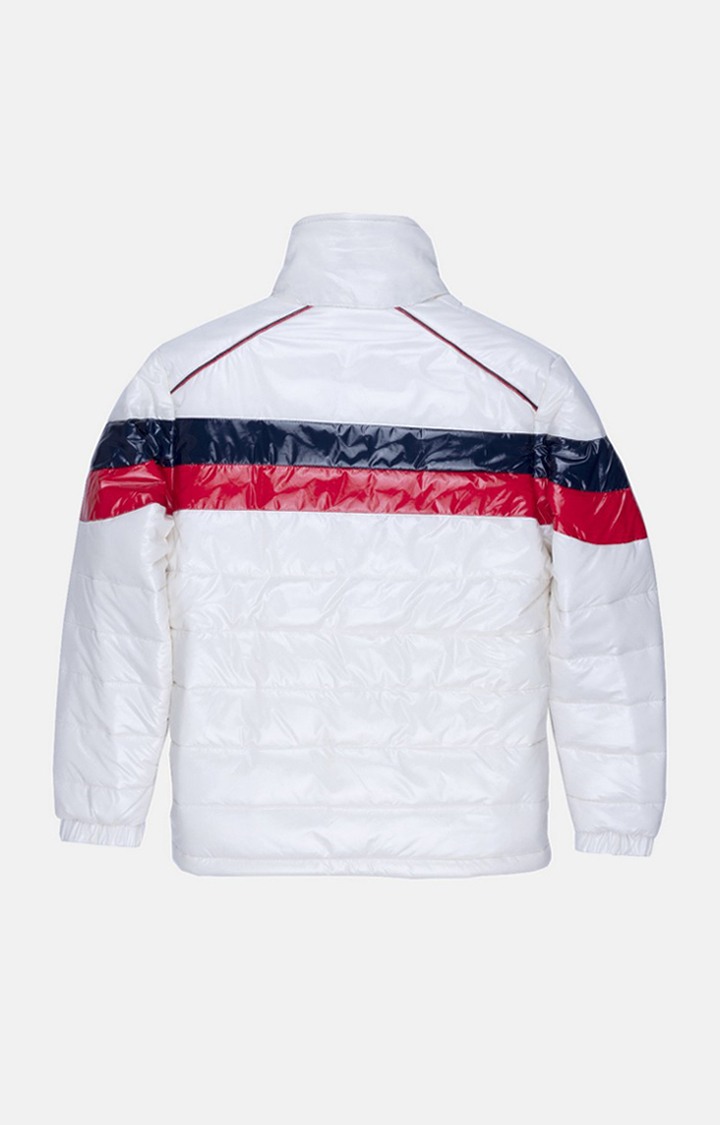 Boy's White Polyester Colourblock Bomber Jackets