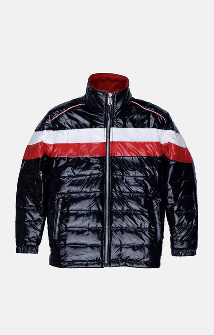 Boy's Black Polyester Colourblock Bomber Jackets