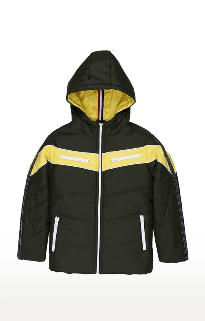 Boy's Green Polyester Colourblock Bomber Jackets
