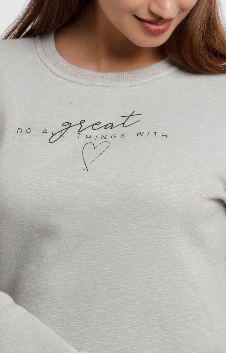 Women's Grey Polyester Solid Sweatshirts