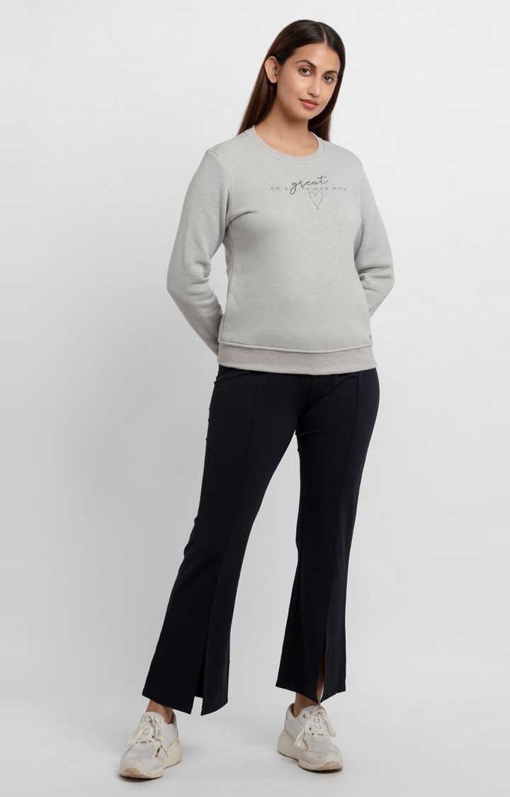 Women's Grey Polyester Solid Sweatshirts