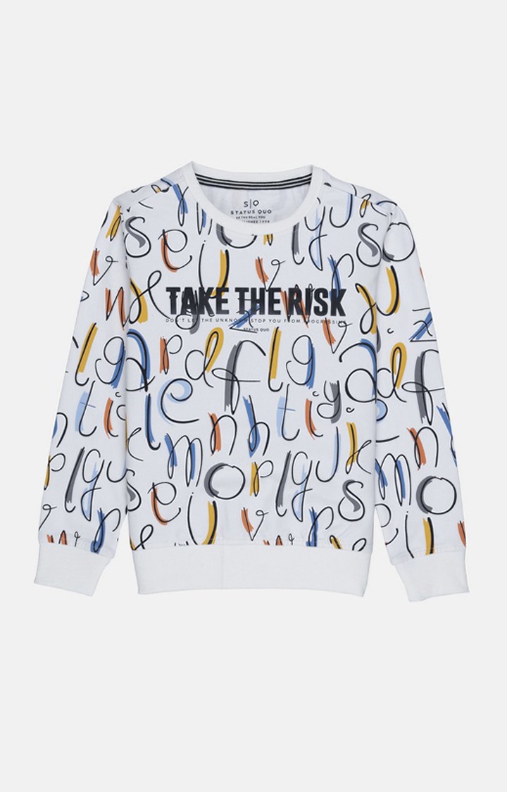 Boy's White Cotton Printed Sweatshirts