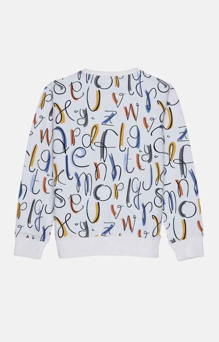 Boy's White Cotton Printed Sweatshirts