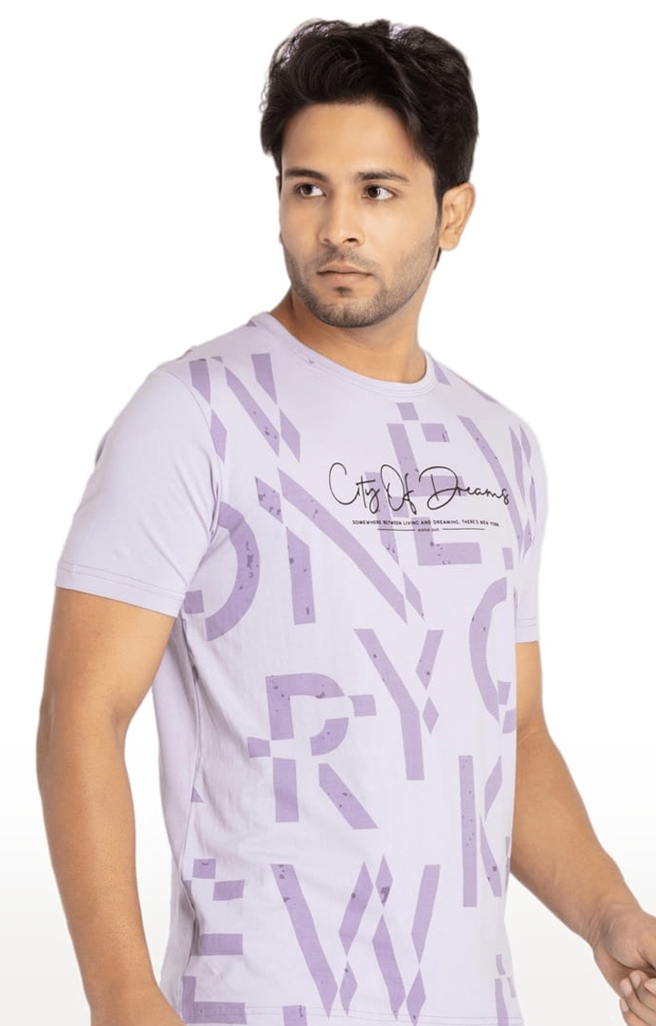 Status Quo | Men's Purple Cotton Typographic Printed Regular T-Shirt 1
