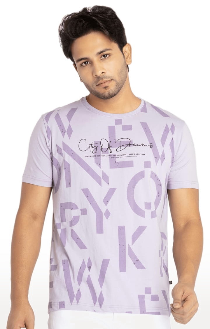 Status Quo | Men's Purple Cotton Typographic Printed Regular T-Shirt 0