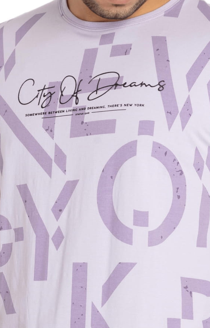 Status Quo | Men's Purple Cotton Typographic Printed Regular T-Shirt 3