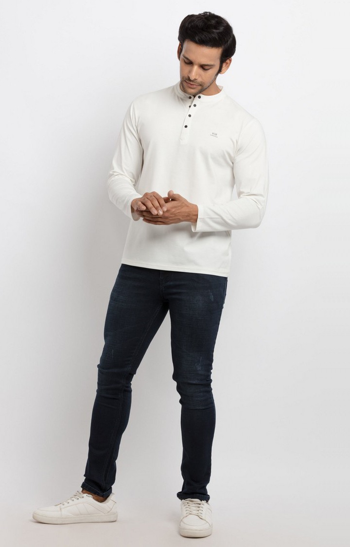 Men's White Cotton Solid Polos