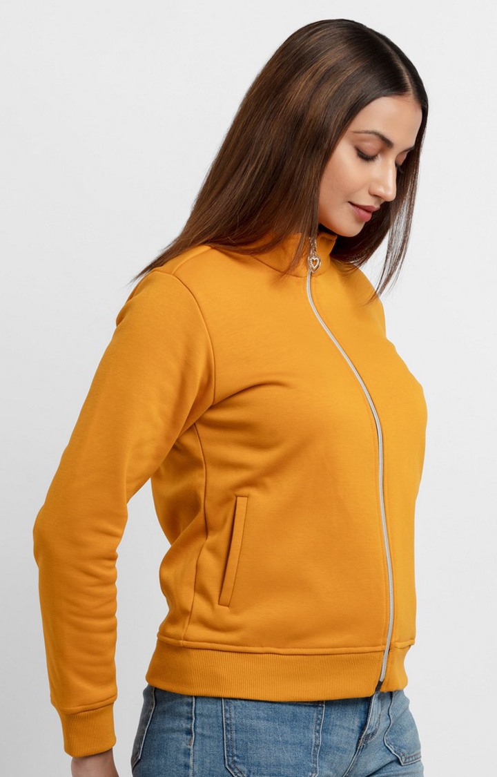 Women's Yellow Polyester Solid Sweatshirts