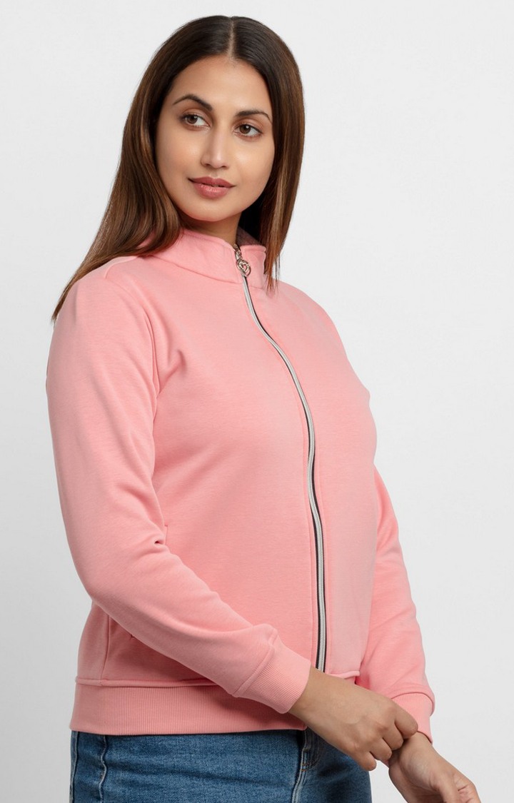 Women's Pink Polyester Solid Sweatshirts