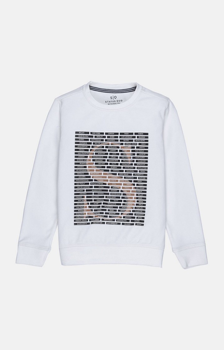 Boy's White Nylon Solid Sweatshirts