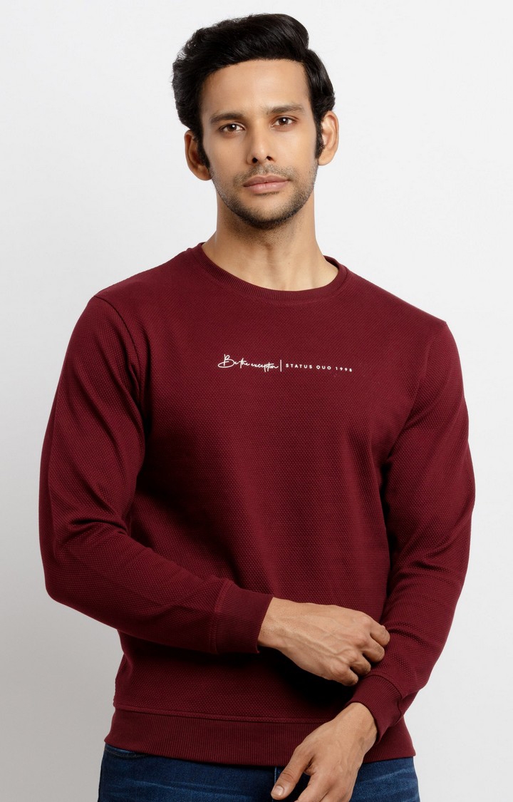 Status Quo | Men's Red Cotton Solid Sweatshirts 0
