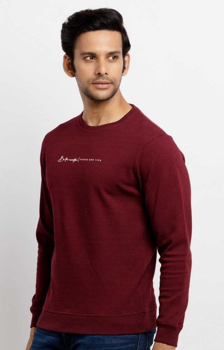 Status Quo | Men's Red Cotton Solid Sweatshirts 2