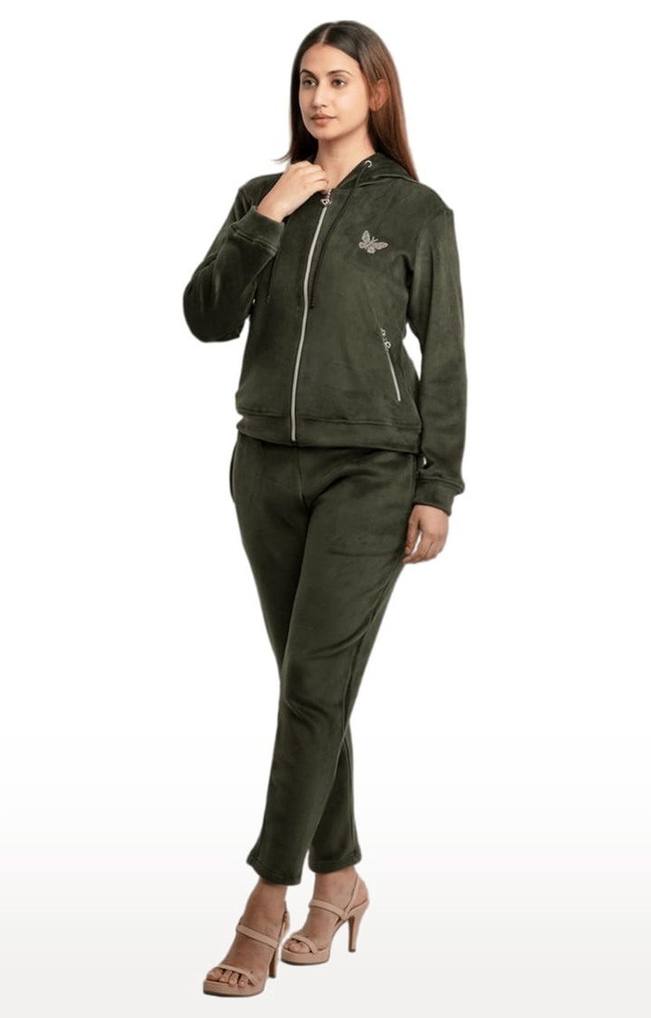 Green Polycotton Solid Tracksuits