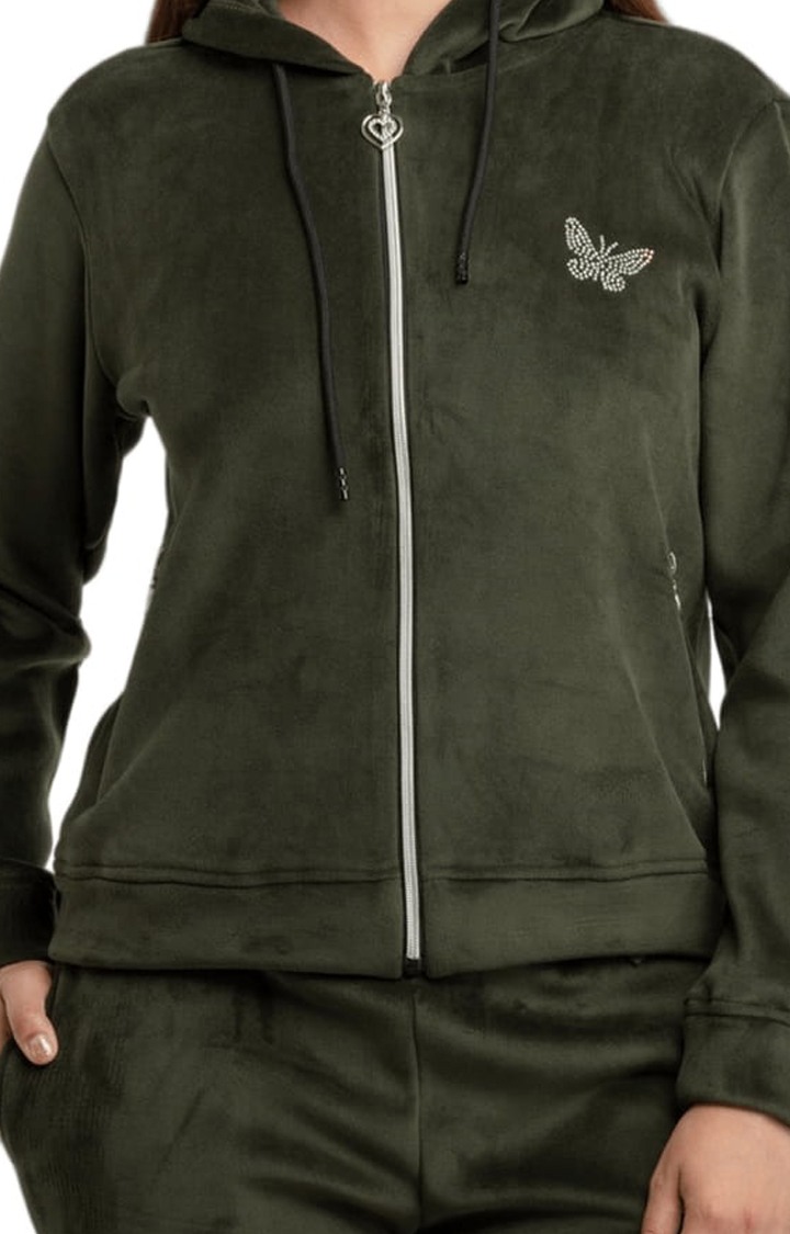 Green Polycotton Solid Tracksuits
