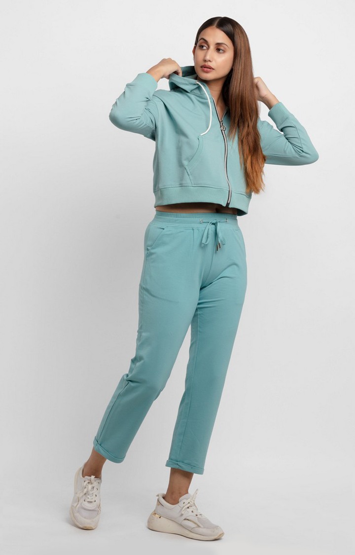 Women's Blue Cotton Solid Sweatshirts