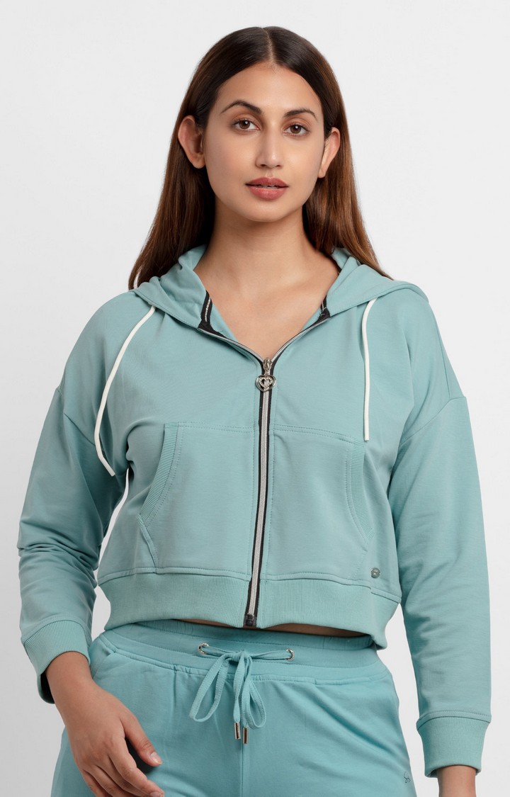 Women's Blue Cotton Solid Sweatshirts
