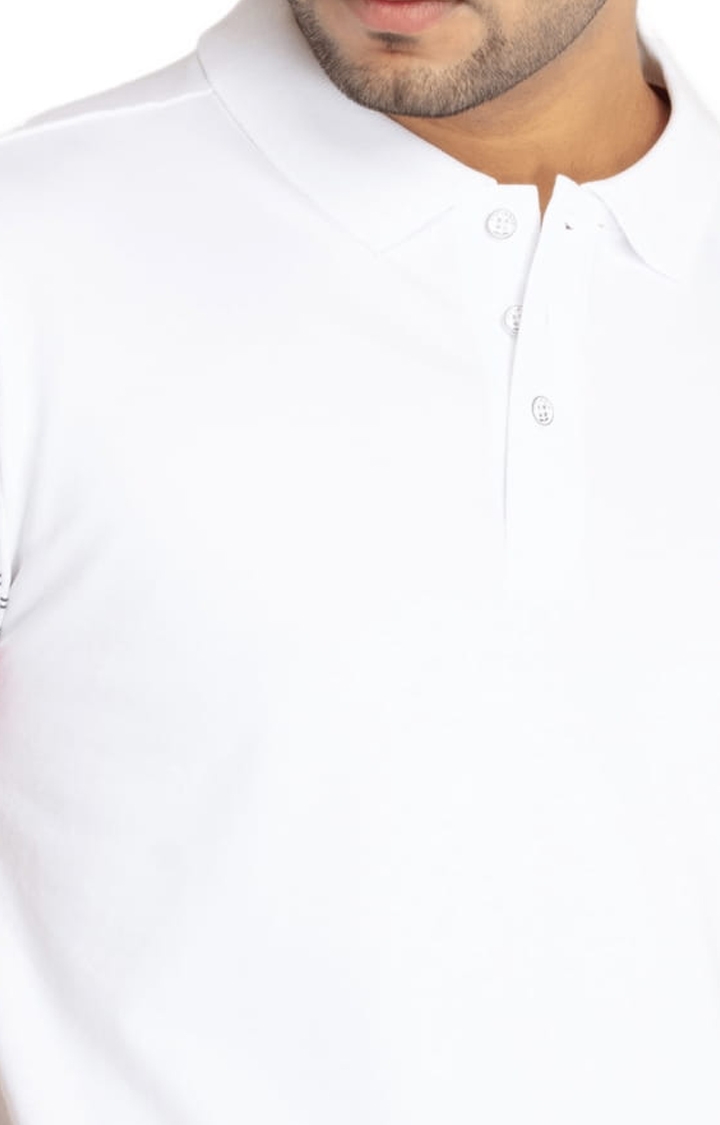 Status Quo | Men's White Cotton Solid Polo T-Shirts 3