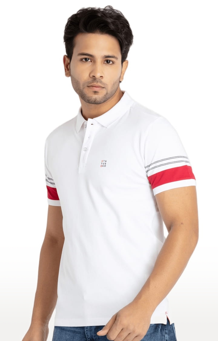 Status Quo | Men's White Cotton Solid Polo T-Shirts 1