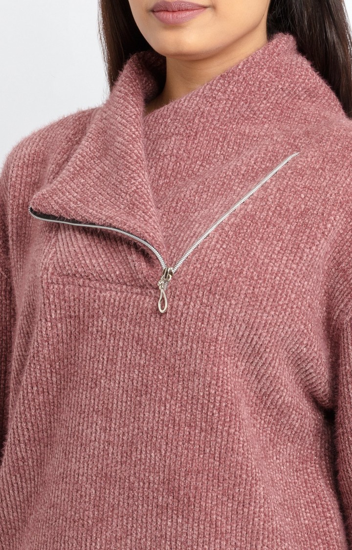 Women's Pink Polyester Solid Sweatshirts