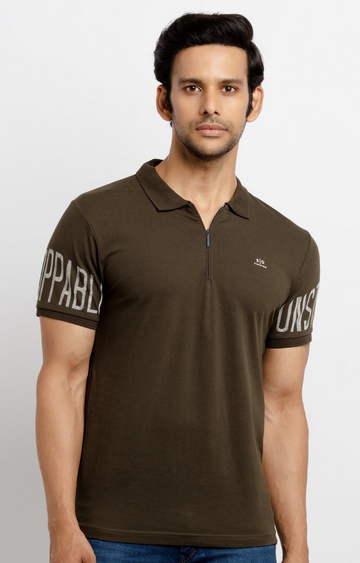Men's Green Cotton Solid Polos