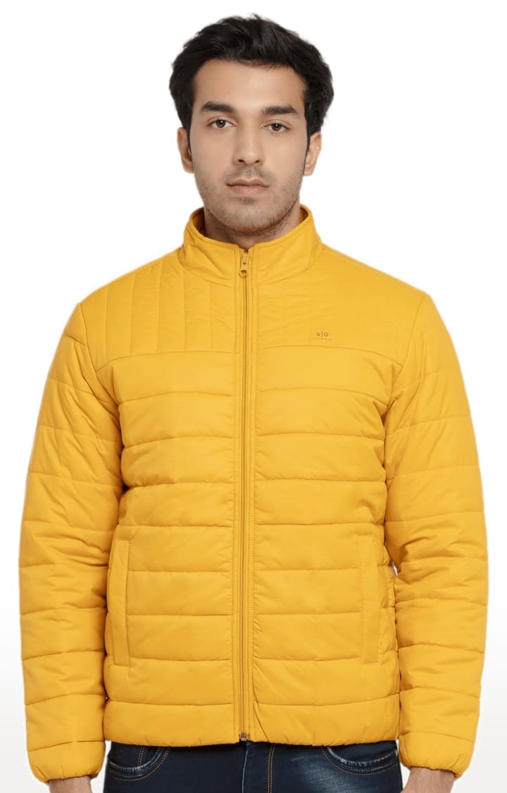 Status Quo | Men's Yellow Polyester Quilted Bomber Jackets 0