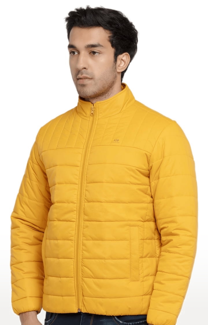 Status Quo | Men's Yellow Polyester Quilted Bomber Jackets 1