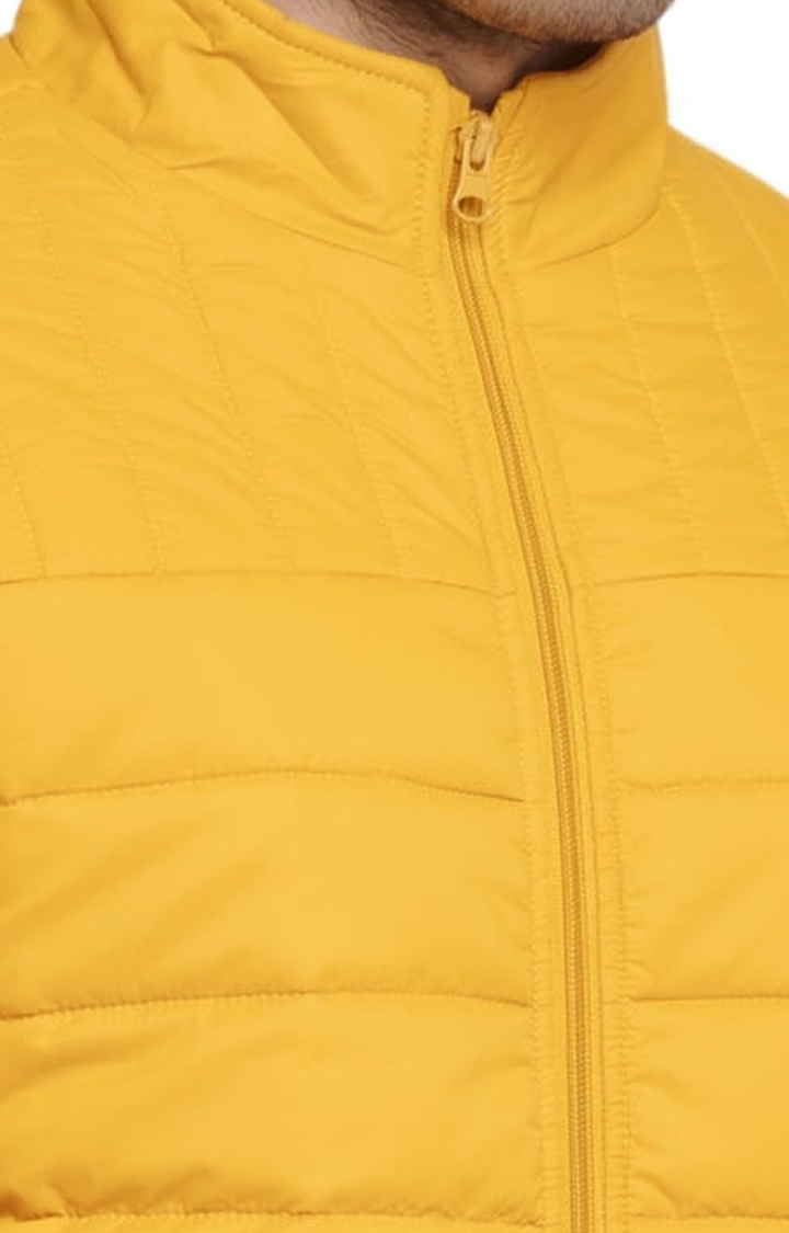 Status Quo | Men's Yellow Polyester Quilted Bomber Jackets 3