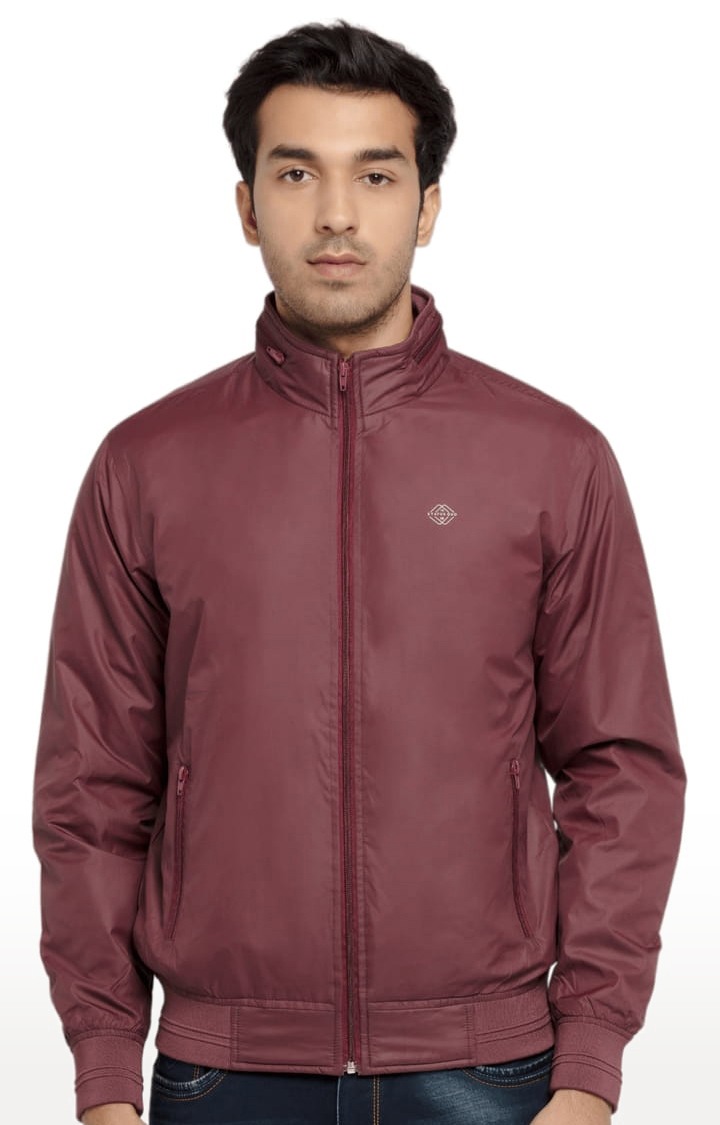 Men's Red Polyester Solid Windcheater